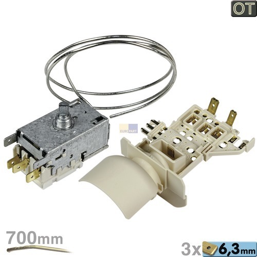 Klick zeigt Details von Thermostat K59-S2788/500 Ranco 700mm Kapillarrohr 3x6,3mm AMP + Lampenfassung, Whirlpool OT!